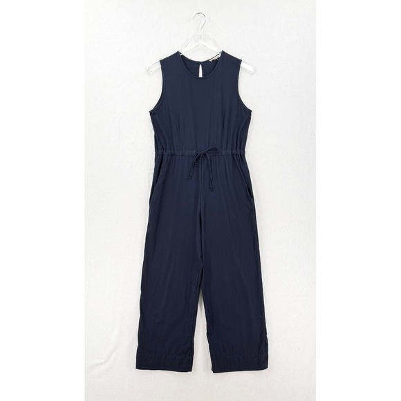 ALI GOLDEN Slit Back Jumpsuit XS Navy Blue Sleeveless Wide Leg Cropped - Picture 5 of 16